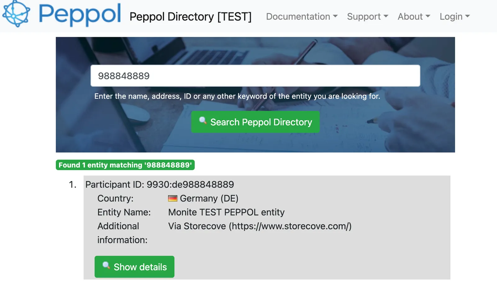 Entity information in the PEPPOL directory