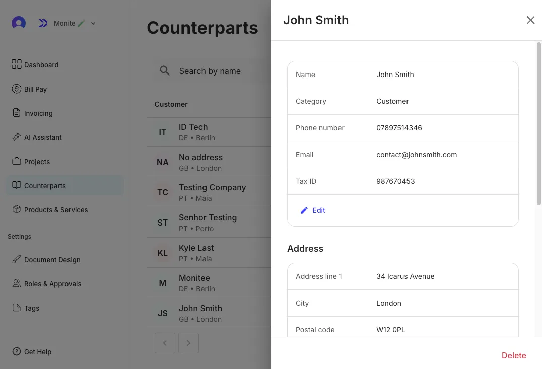 CounterpartDetails component with counterpart ID provided