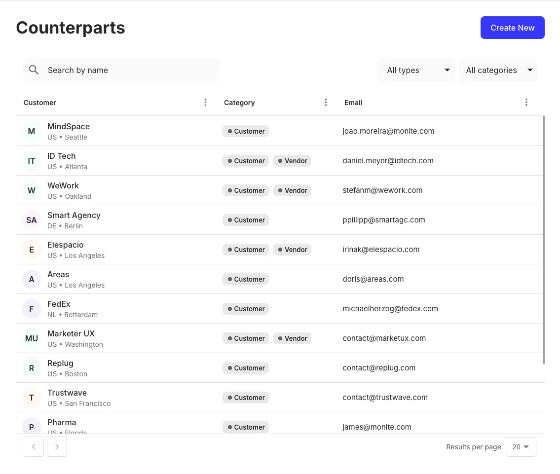 Counterparts component preview