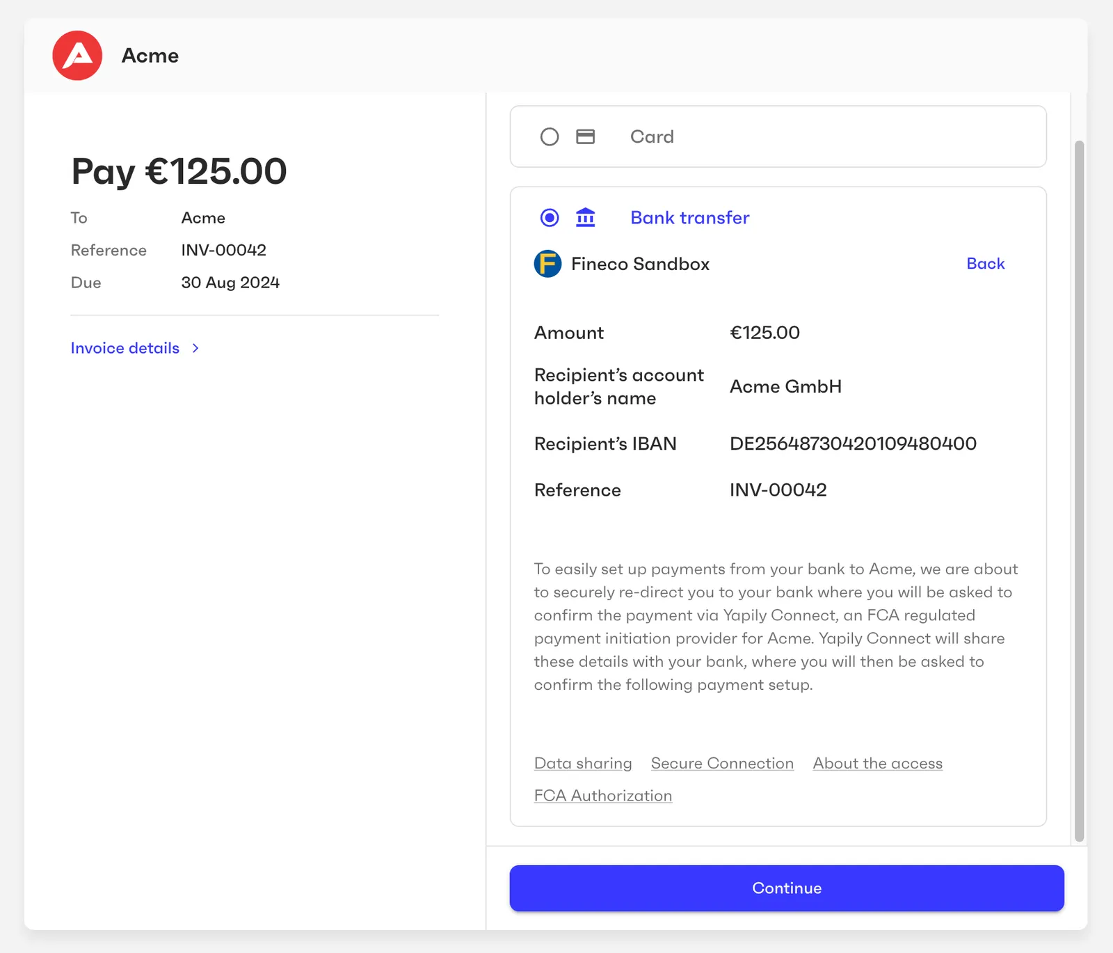 Payer will be securely redirected to their bank's website to authorize the payment