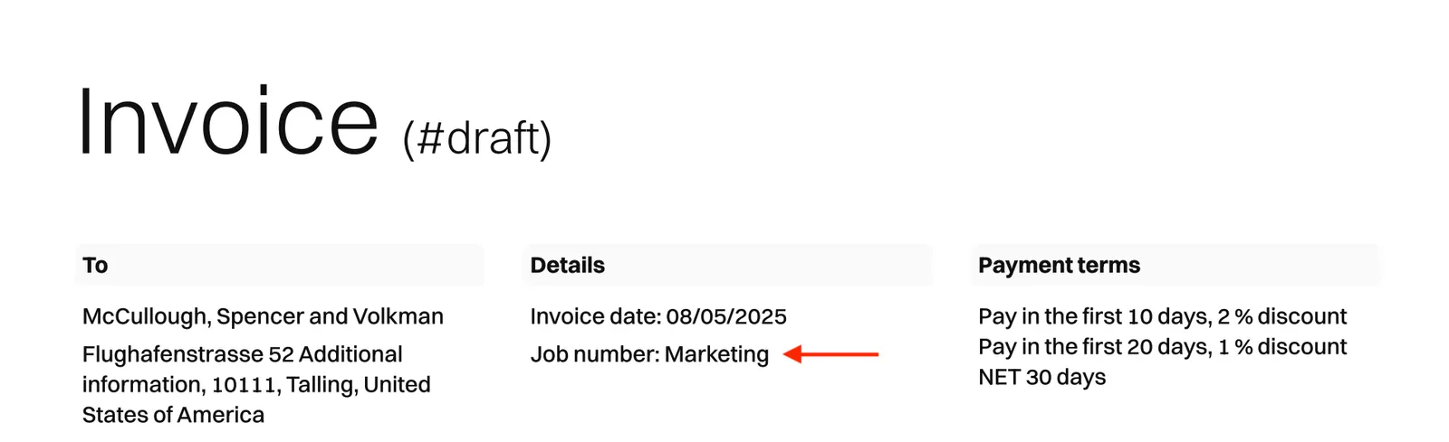 Project name in a PDF invoice