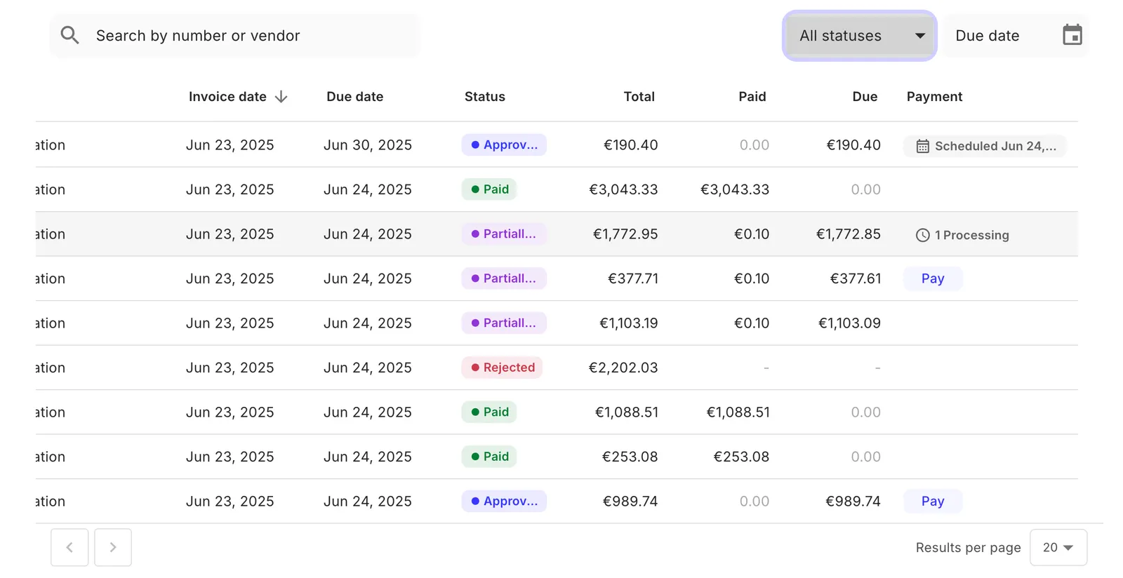 PayablesTable component preview